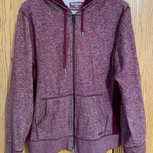 Express Red Fleece Hooded Zip Sweatshirt